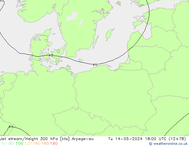 Jet stream/Height 300 hPa Arpege-eu Tu 14.05.2024 18 UTC