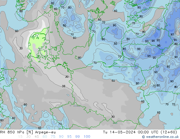 RH 850 hPa Arpege-eu mar 14.05.2024 00 UTC