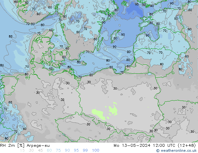 RH 2m Arpege-eu пн 13.05.2024 12 UTC