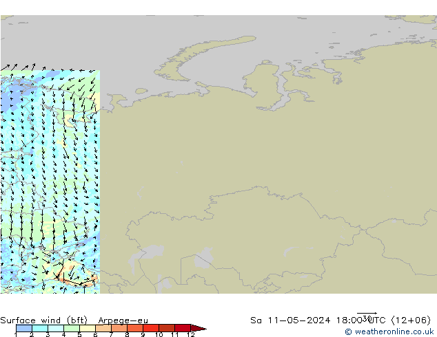 Rüzgar 10 m (bft) Arpege-eu Cts 11.05.2024 18 UTC