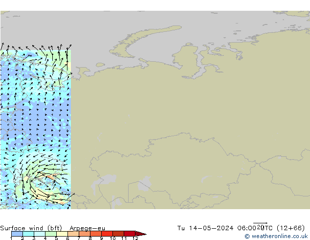 Bodenwind (bft) Arpege-eu Di 14.05.2024 06 UTC