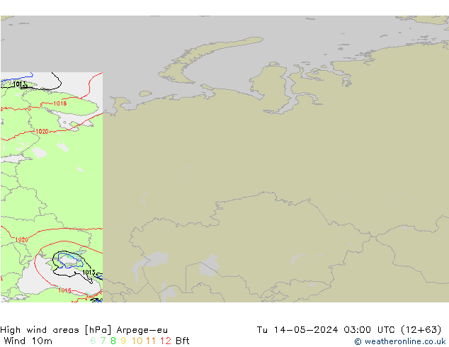 High wind areas Arpege-eu Út 14.05.2024 03 UTC