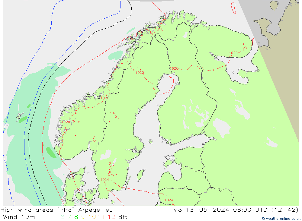 Windvelden Arpege-eu ma 13.05.2024 06 UTC