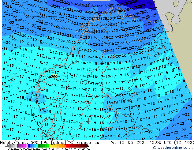 Height/Temp. 500 hPa Arpege-eu We 15.05.2024 18 UTC