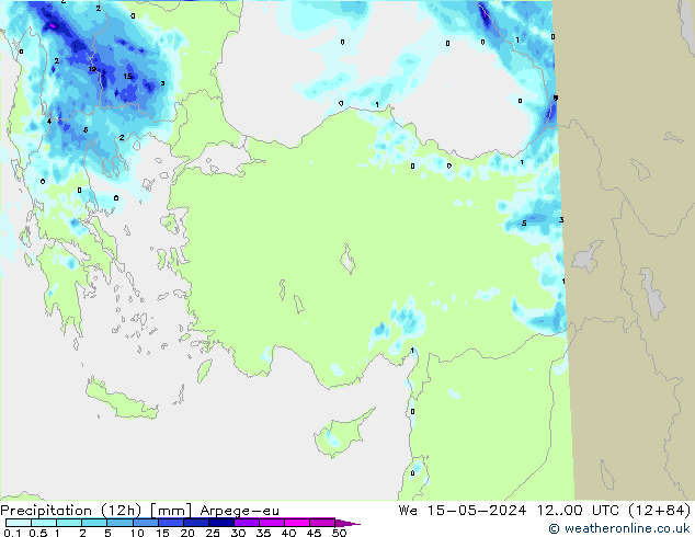 Yağış (12h) Arpege-eu Çar 15.05.2024 00 UTC