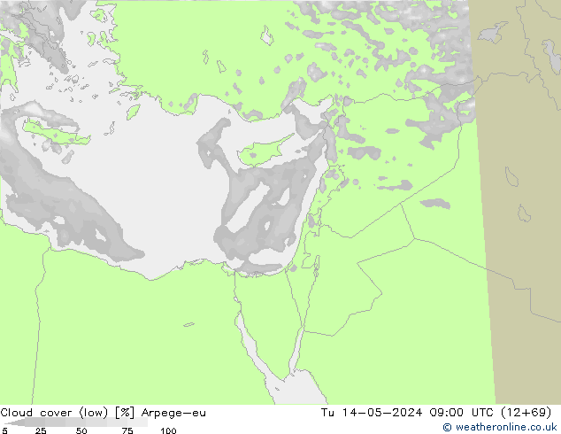 Bewolking (Laag) Arpege-eu di 14.05.2024 09 UTC