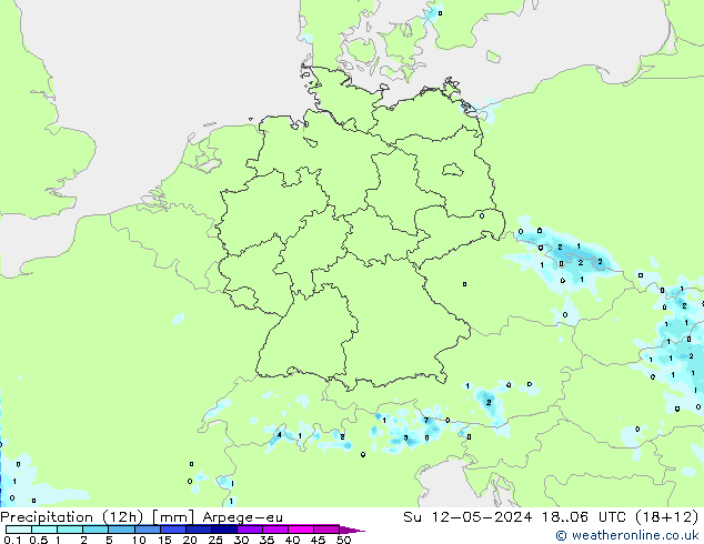 降水量 (12h) Arpege-eu 星期日 12.05.2024 06 UTC