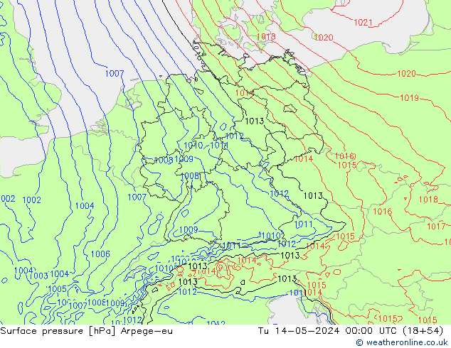 Surface pressure Arpege-eu Tu 14.05.2024 00 UTC