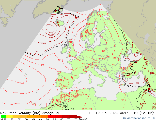 Max. wind velocity Arpege-eu  12.05.2024 00 UTC