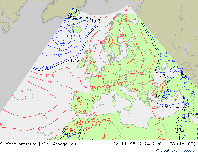 地面气压 Arpege-eu 星期六 11.05.2024 21 UTC
