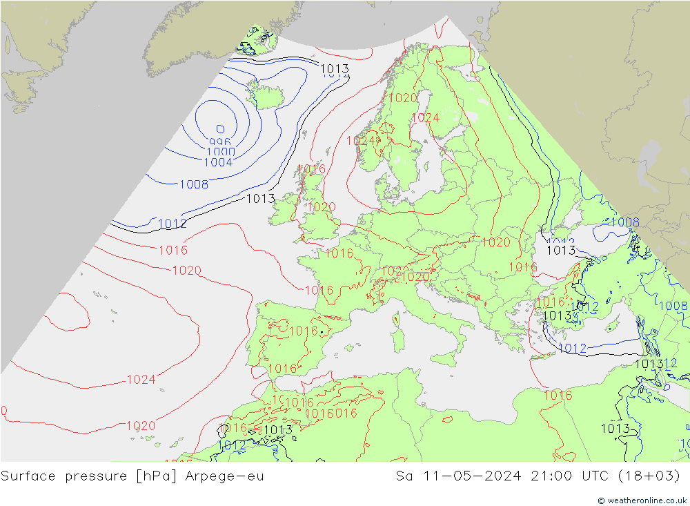 Bodendruck Arpege-eu Sa 11.05.2024 21 UTC