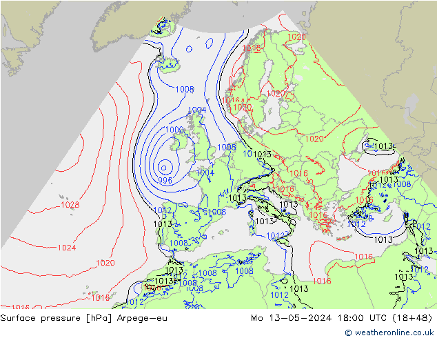 Atmosférický tlak Arpege-eu Po 13.05.2024 18 UTC