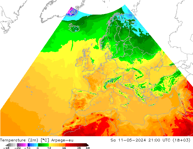 Temperatura (2m) Arpege-eu Sáb 11.05.2024 21 UTC