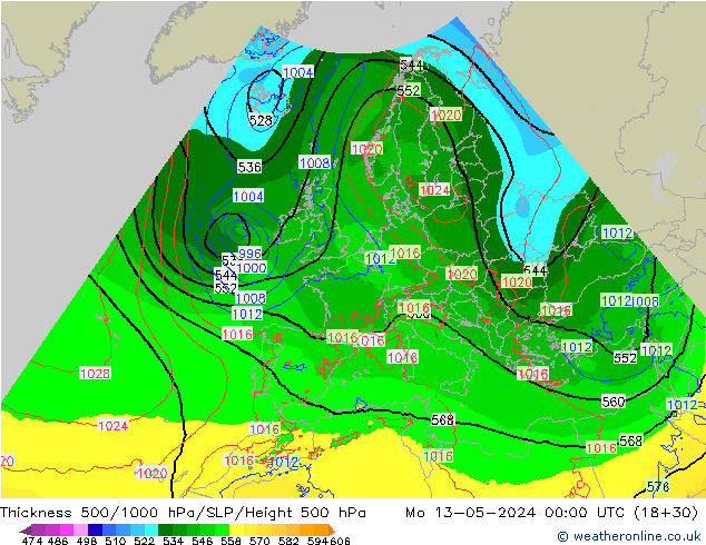 Thck 500-1000hPa Arpege-eu Mo 13.05.2024 00 UTC