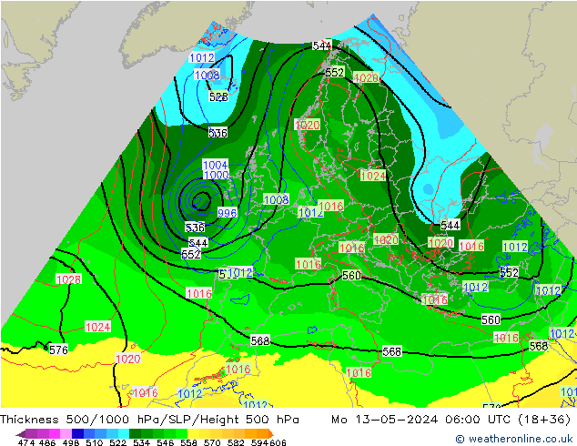 Thck 500-1000hPa Arpege-eu  13.05.2024 06 UTC