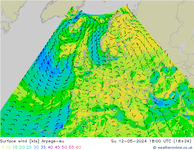 Surface wind Arpege-eu Ne 12.05.2024 18 UTC