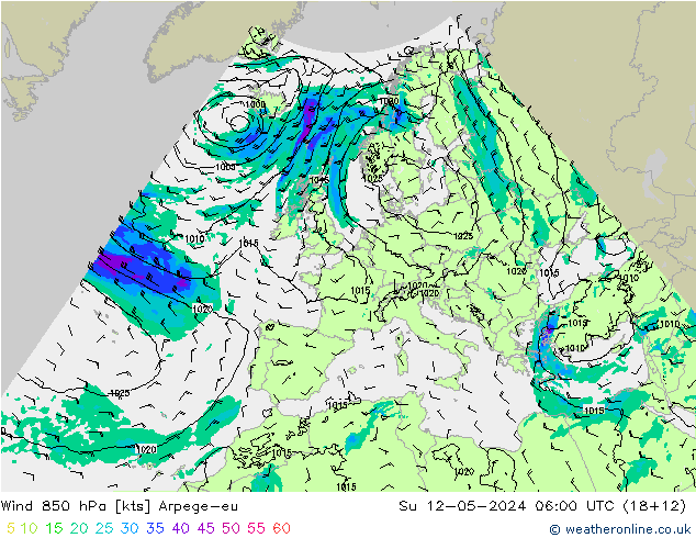 Wind 850 hPa Arpege-eu So 12.05.2024 06 UTC
