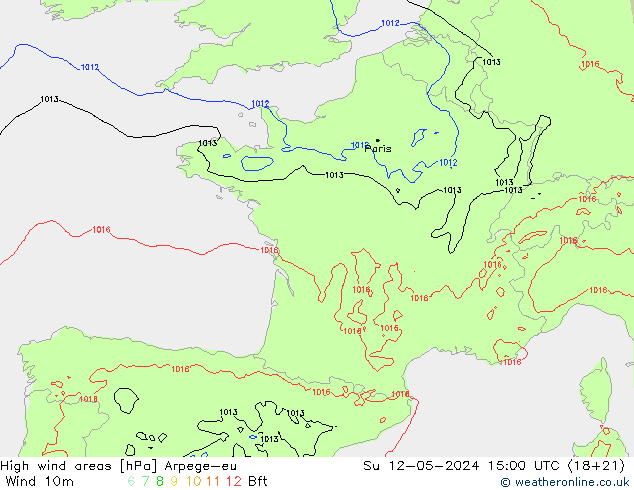 High wind areas Arpege-eu  12.05.2024 15 UTC