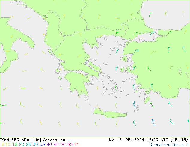 Wind 850 hPa Arpege-eu Mo 13.05.2024 18 UTC