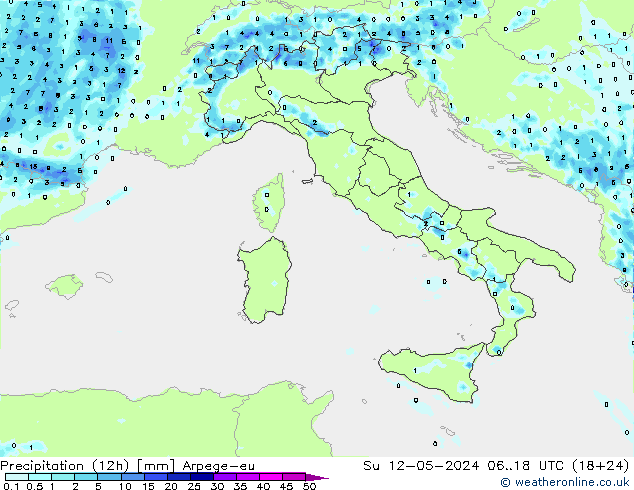 Precipitazione (12h) Arpege-eu dom 12.05.2024 18 UTC