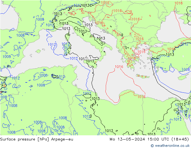 приземное давление Arpege-eu пн 13.05.2024 15 UTC