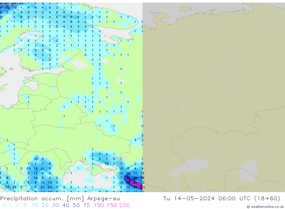 Toplam Yağış Arpege-eu Sa 14.05.2024 06 UTC