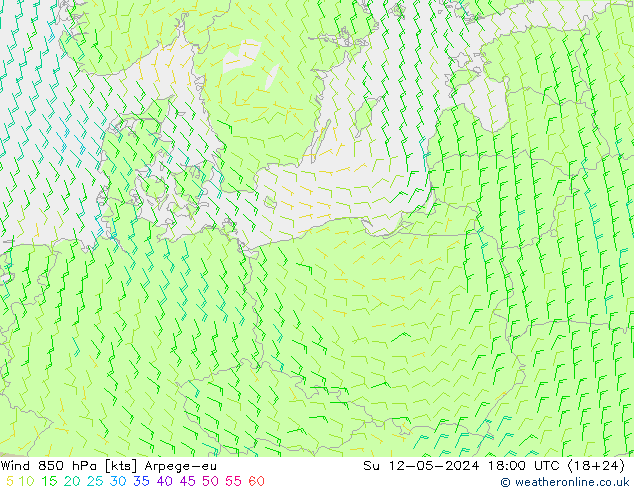 wiatr 850 hPa Arpege-eu nie. 12.05.2024 18 UTC