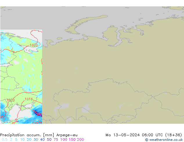 Precipitation accum. Arpege-eu Po 13.05.2024 06 UTC