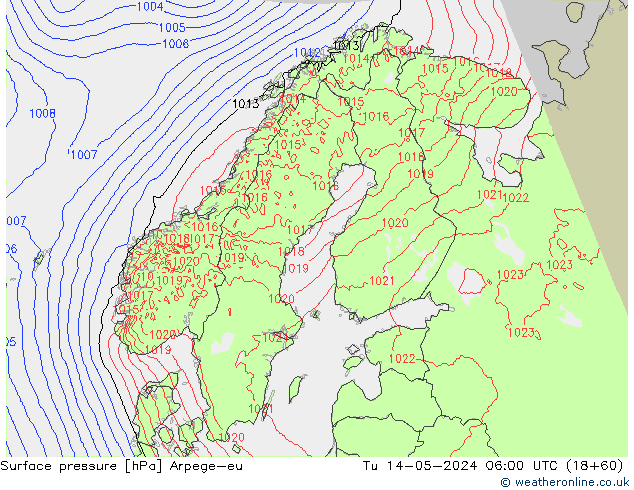 Surface pressure Arpege-eu Tu 14.05.2024 06 UTC