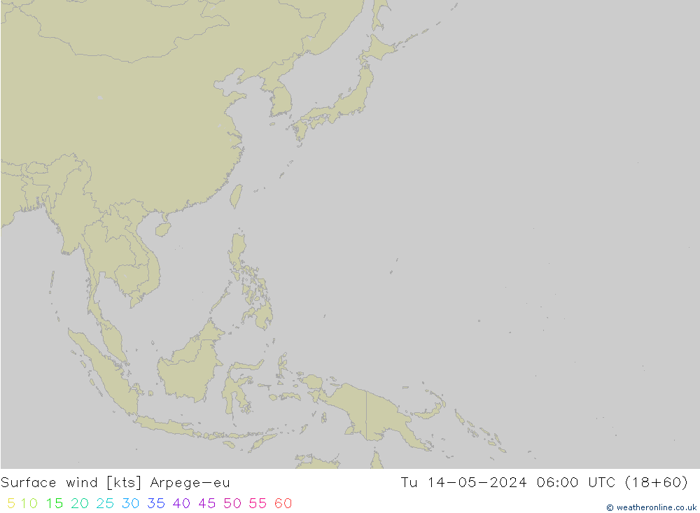 Surface wind Arpege-eu Út 14.05.2024 06 UTC