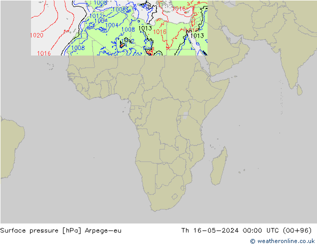 приземное давление Arpege-eu чт 16.05.2024 00 UTC