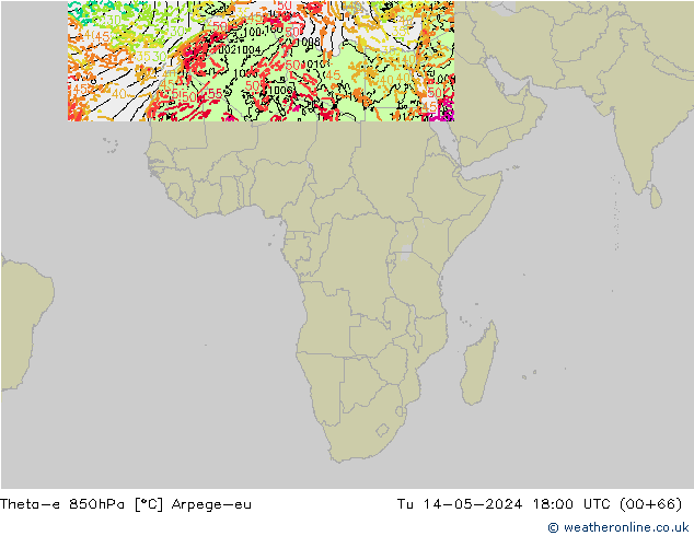 Theta-e 850hPa Arpege-eu mar 14.05.2024 18 UTC