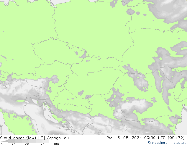 Cloud cover (low) Arpege-eu We 15.05.2024 00 UTC
