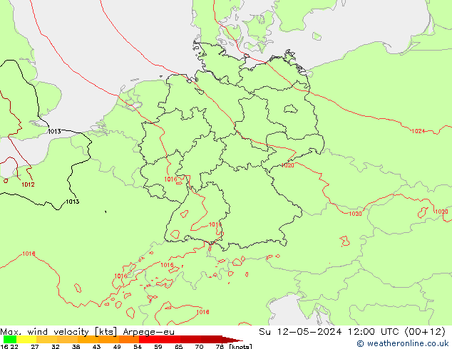 Max. wind velocity Arpege-eu dim 12.05.2024 12 UTC