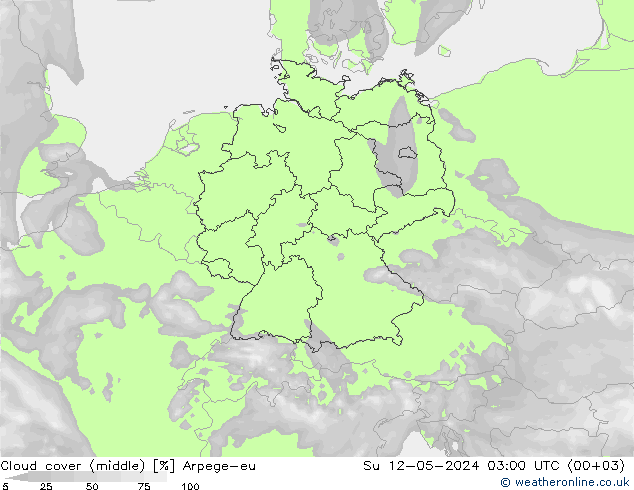 Cloud cover (middle) Arpege-eu Su 12.05.2024 03 UTC