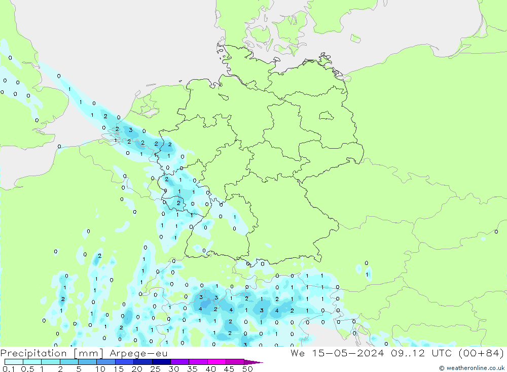 Neerslag Arpege-eu wo 15.05.2024 12 UTC