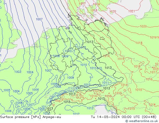 Surface pressure Arpege-eu Tu 14.05.2024 00 UTC