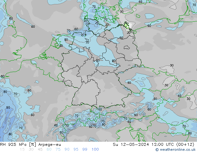 RH 925 hPa Arpege-eu 星期日 12.05.2024 12 UTC