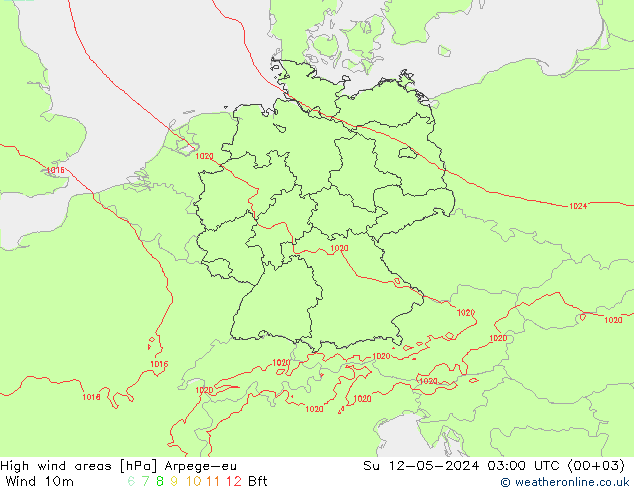 High wind areas Arpege-eu 星期日 12.05.2024 03 UTC