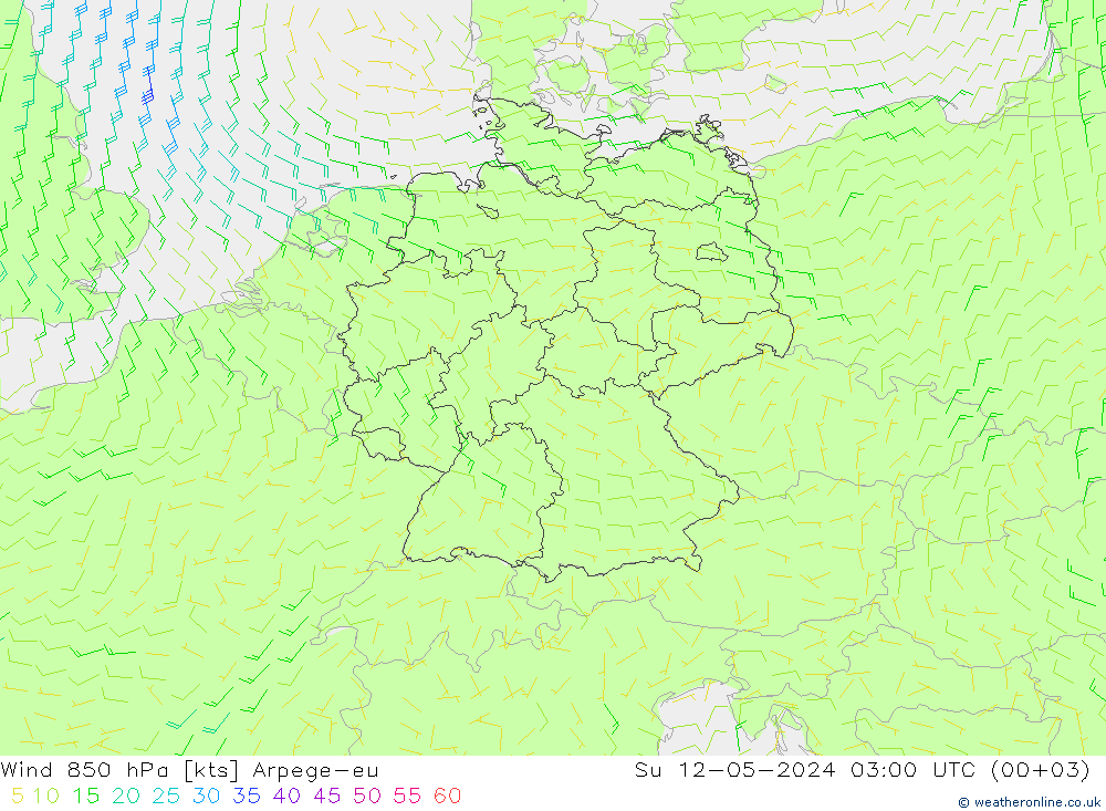 风 850 hPa Arpege-eu 星期日 12.05.2024 03 UTC