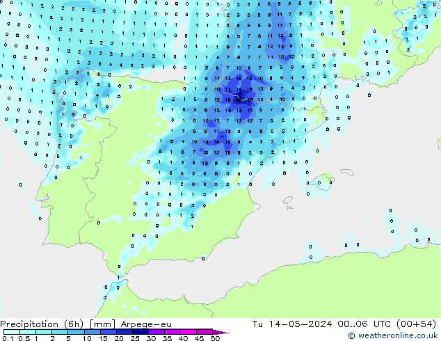 Precipitation (6h) Arpege-eu Tu 14.05.2024 06 UTC