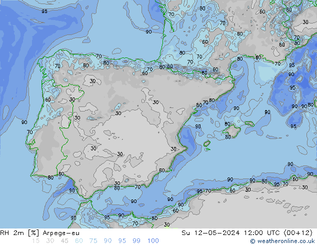 Humidité rel. 2m Arpege-eu dim 12.05.2024 12 UTC
