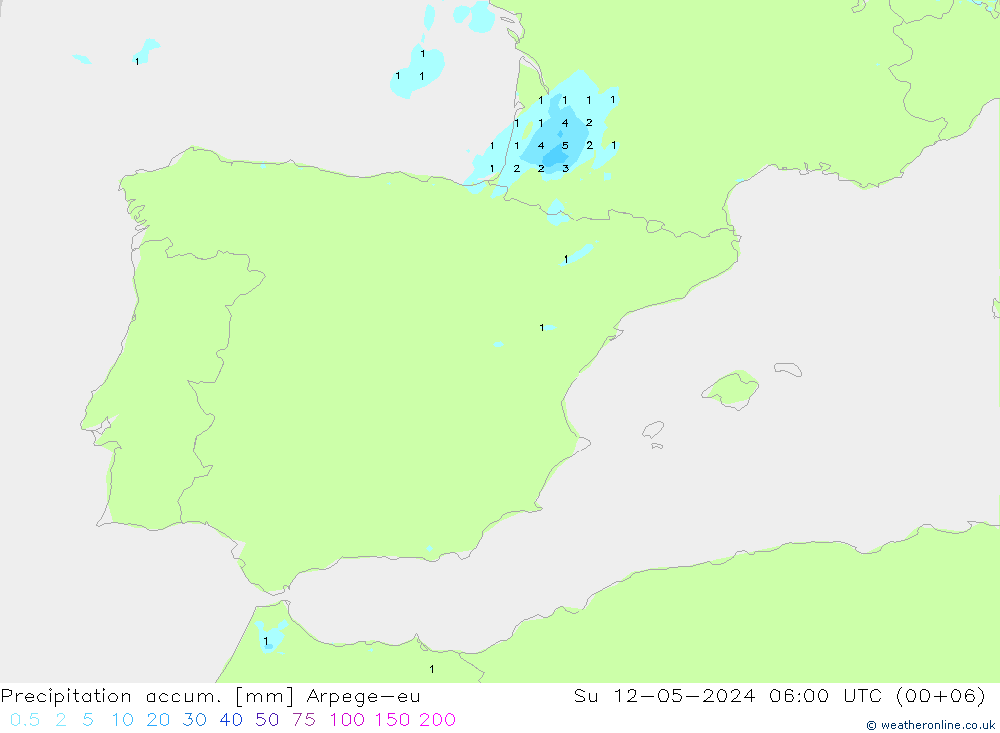 Precipitation accum. Arpege-eu Su 12.05.2024 06 UTC