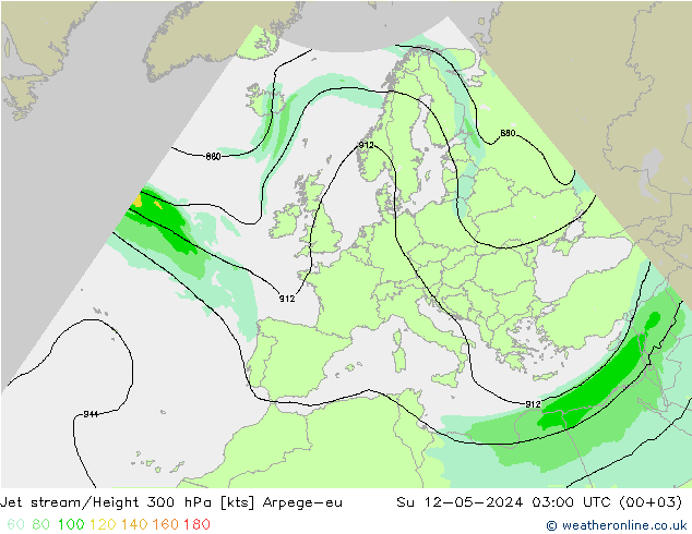Jet stream/Height 300 hPa Arpege-eu Su 12.05.2024 03 UTC
