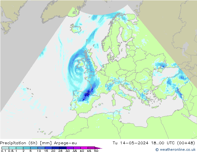 Precipitation (6h) Arpege-eu Tu 14.05.2024 00 UTC