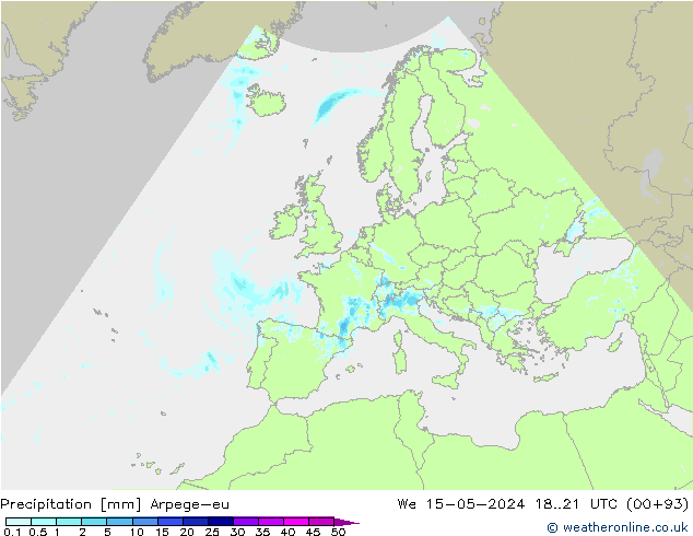 Precipitation Arpege-eu We 15.05.2024 21 UTC