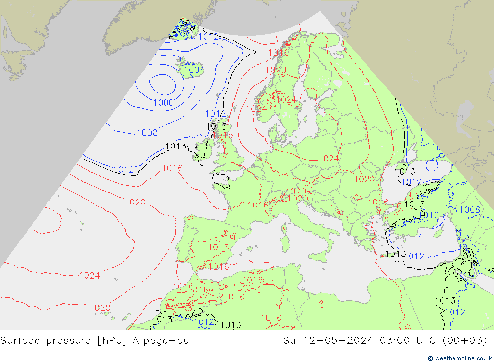 Presión superficial Arpege-eu dom 12.05.2024 03 UTC