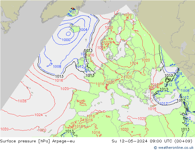 Surface pressure Arpege-eu Su 12.05.2024 09 UTC