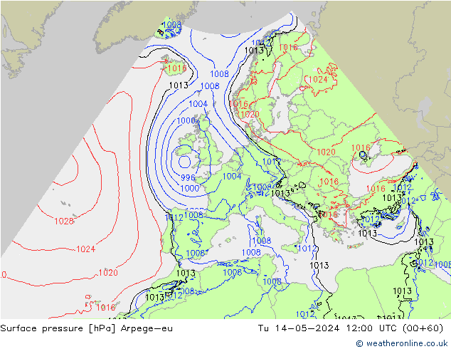 地面气压 Arpege-eu 星期二 14.05.2024 12 UTC