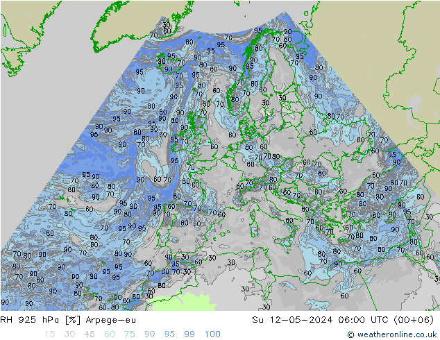 RH 925 hPa Arpege-eu Dom 12.05.2024 06 UTC